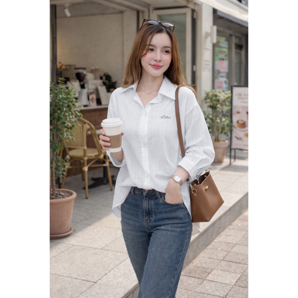 🔥Chanan☘️ CN87 4สี เสื้อเชิ้ตแขนยาวคอปกลายฉลุ ผ้าคอตตอน ใส่สบาย ใส่ทำงาน แมชง่ายกับทุกลุค ( 30-46 นิ้ว)