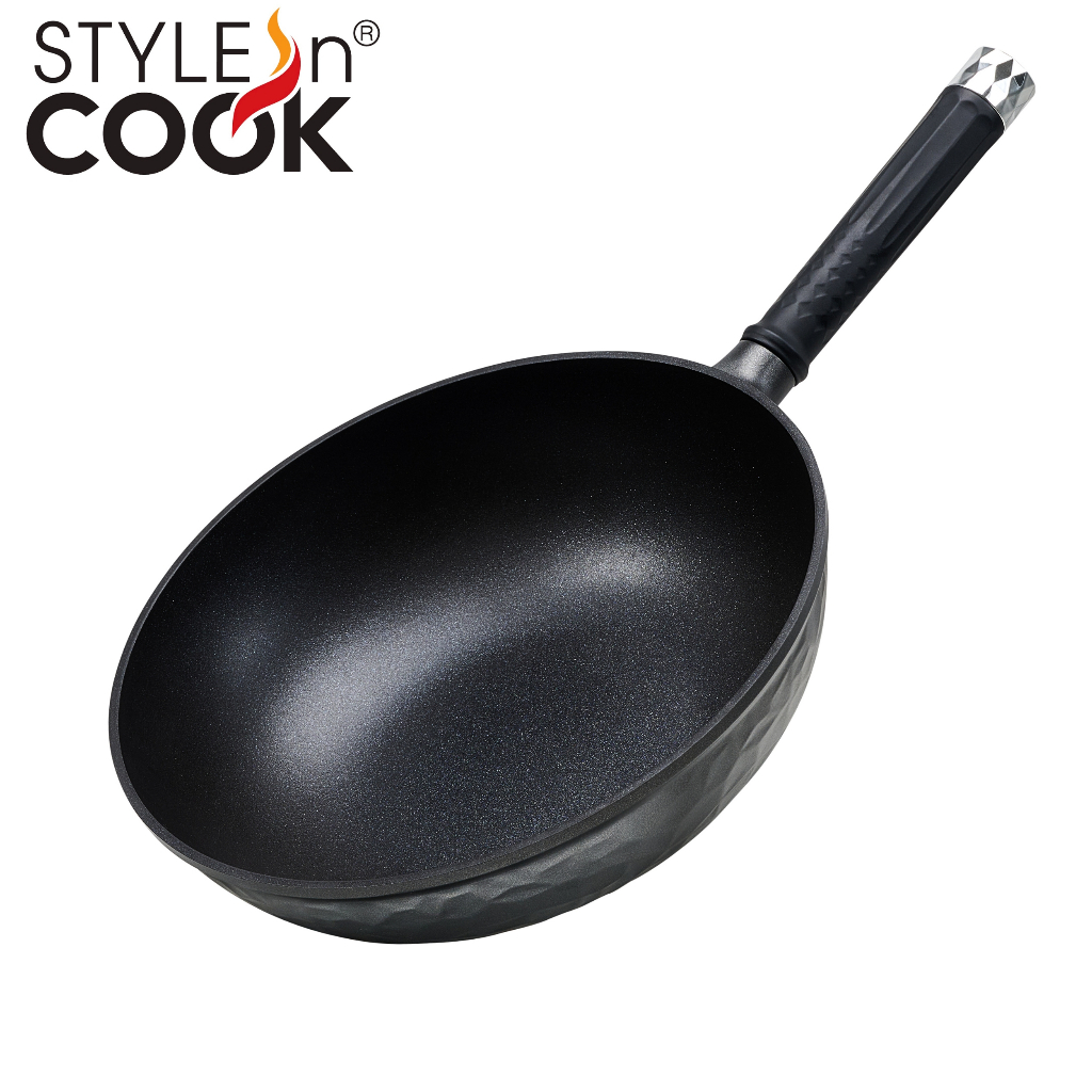 Style n Cook กระทะอายุยืน แบรนด์เยอรมัน กระทะทรงลึกกันติด  XXL Wok ปลอดสาร พร้อมด้ามจับถอดได้ ใช้ได้กับทุกเตา 30 ซม.