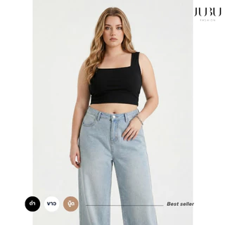 JUBUFASHION เสื้อครอปสาวอวบ คอเหลี่ยม สายกว้าง ไม่มีฟองน้ำ ผ้าเรย่อน อก35-50นิ้ว ส่งด่วน #479