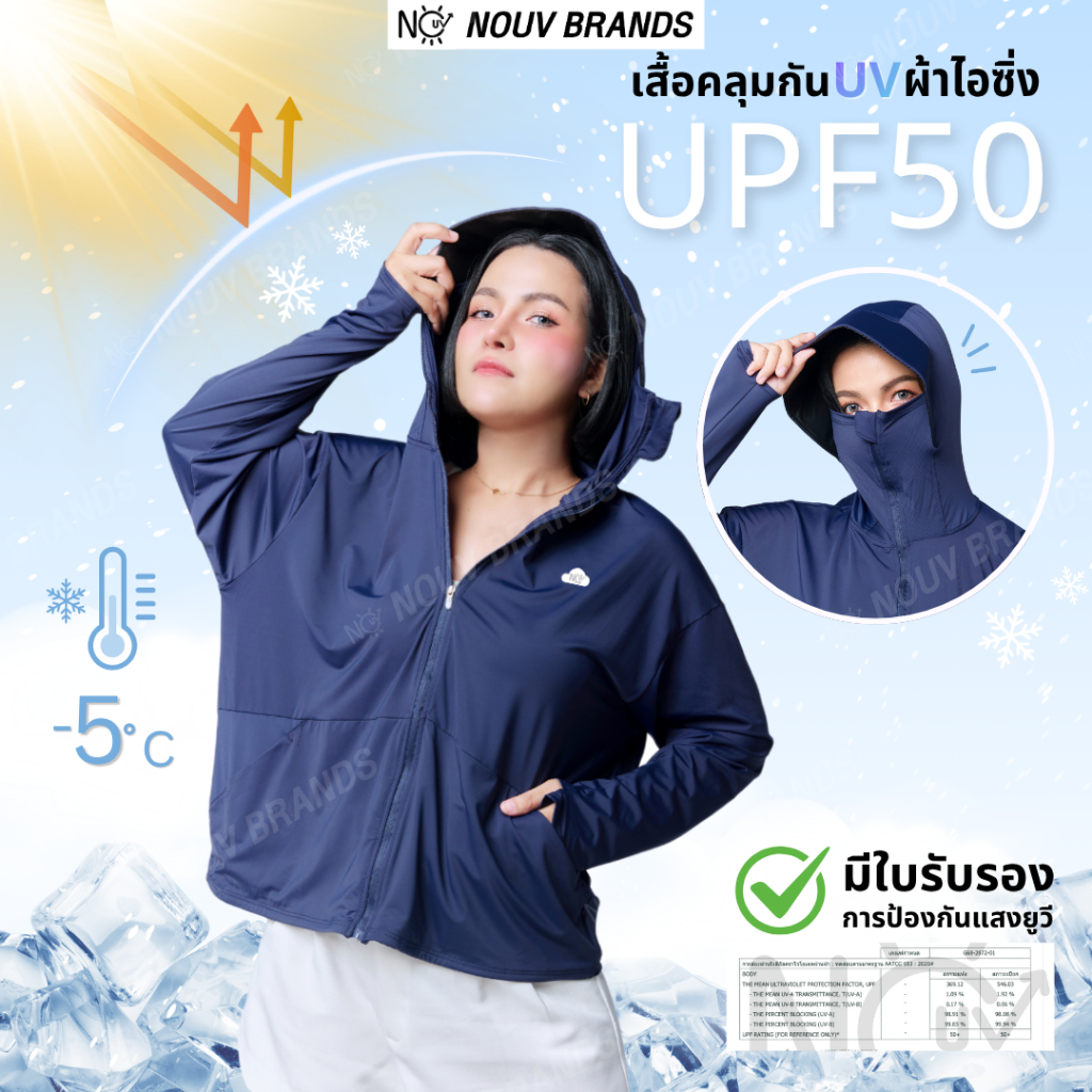 เสื้อคลุม [รุ่นIcing] เสื้อคลุมกันแดด เสื้อเย็น มีหมวกกันแดด ซิปปิดหน้า เสื้อฮู้ดกันแสงแดด กันUV UPF50 NOUV BRANDS