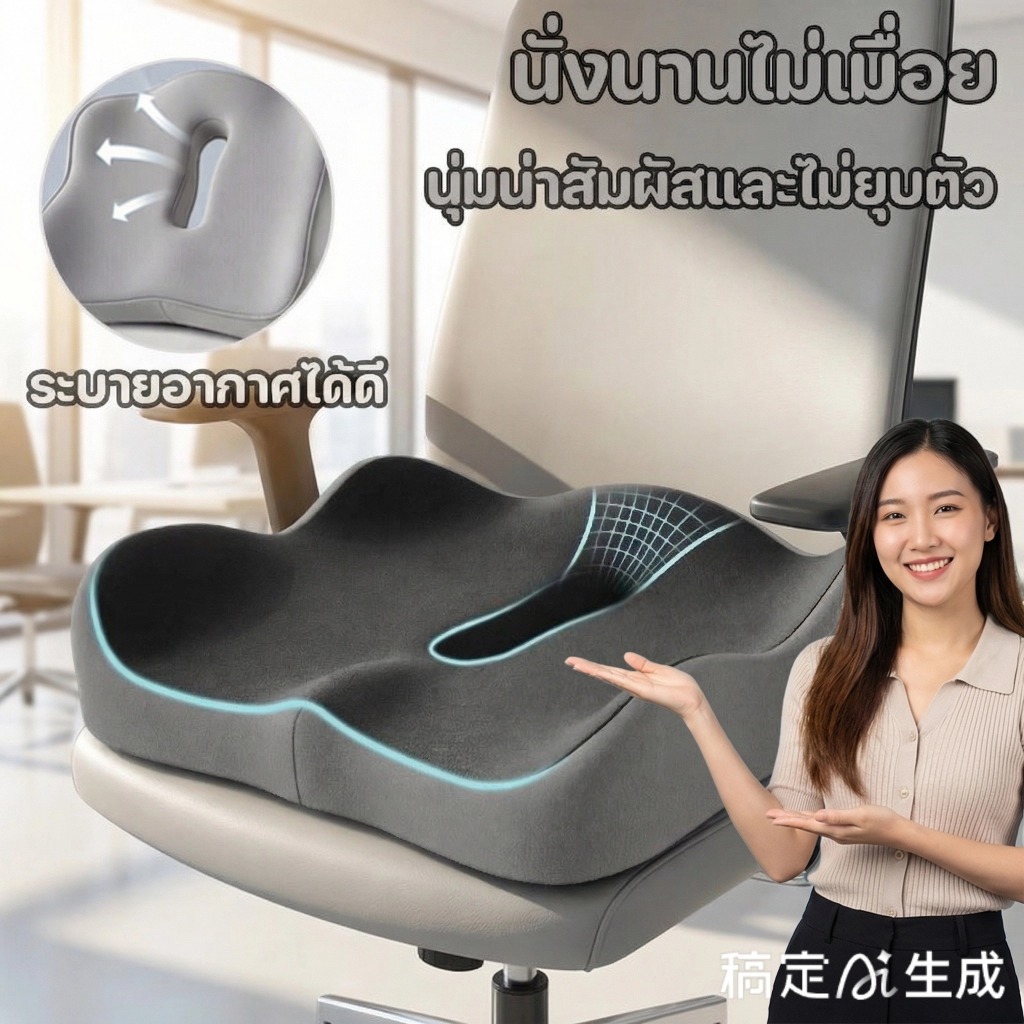 เบาะเจลรองนั่ง เบาะเจลรังผึ้ง เบาะเก้าอี้สำนักงาน แก้ปวดเมื่อย ความเย็นในฤดูร้อน ระบายอากาศได้