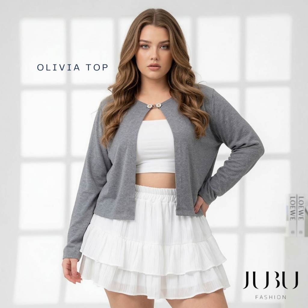 Olivia Top เสื้อคลุมแขนยาว เสื้อคลุมแฟชั่นสาวอวบ ผ้าร่อง ฟรีไซส์ อก35-46 นิ้ว พร้อมส่ง #565