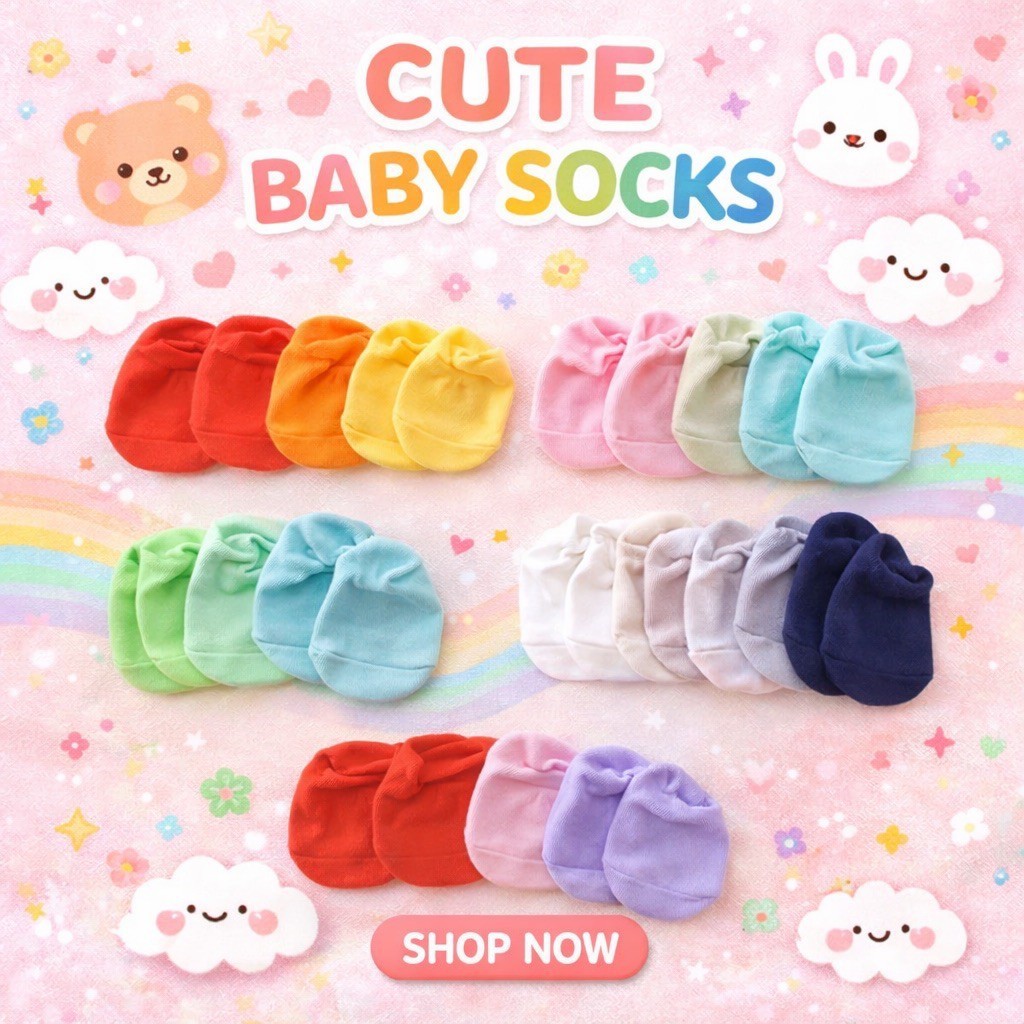 ถุงเท้าเด็ก Cotton 100% กันลื่น สีพื้น สำหรับเด็กแรกเกิด