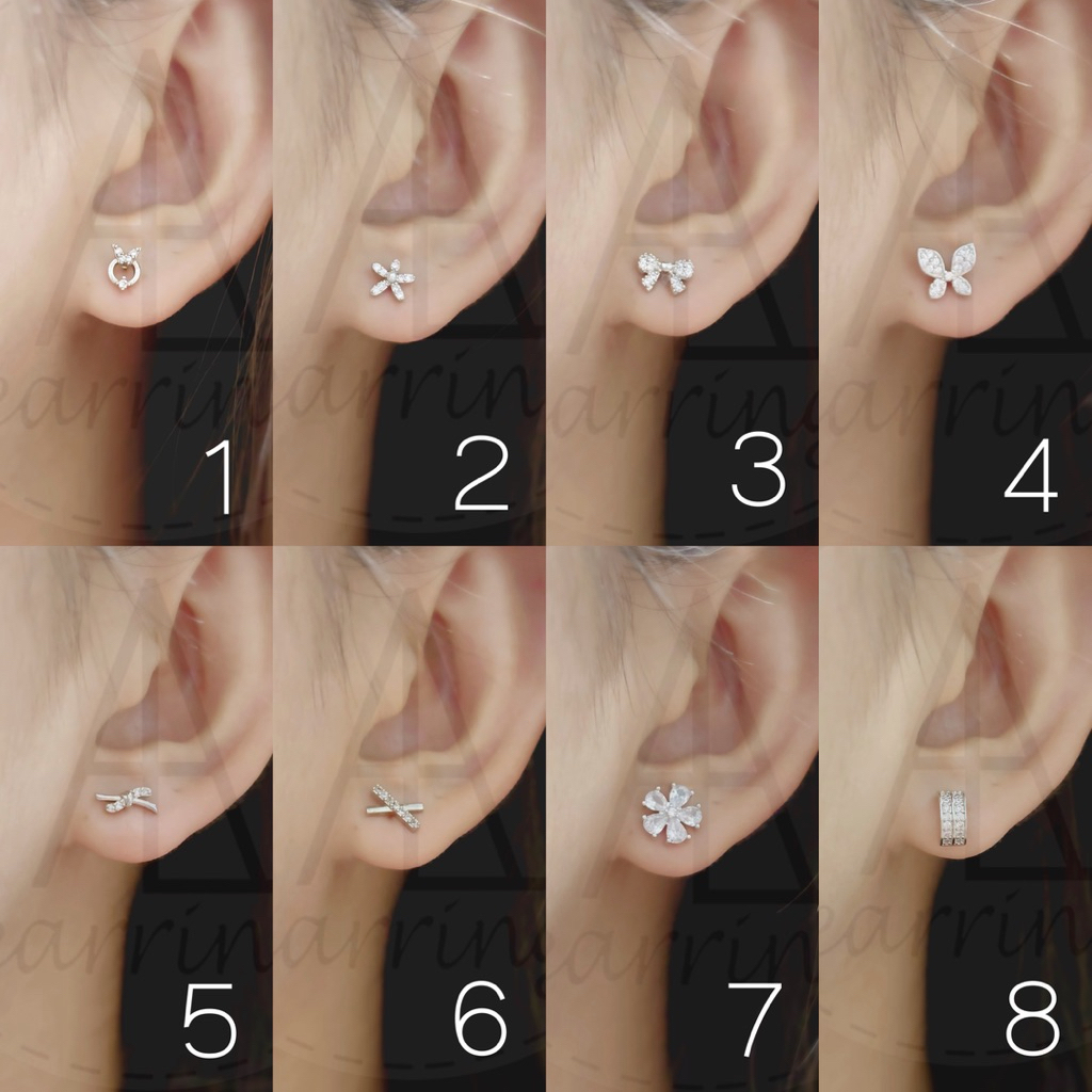 [มินิมอลสีเงิน168] ต่างหูมินิมอลแบบติดหู ราคาต่อ1คู่ พร้อมแป้น(ทับหลัง)แบบโลหะทุกคู่