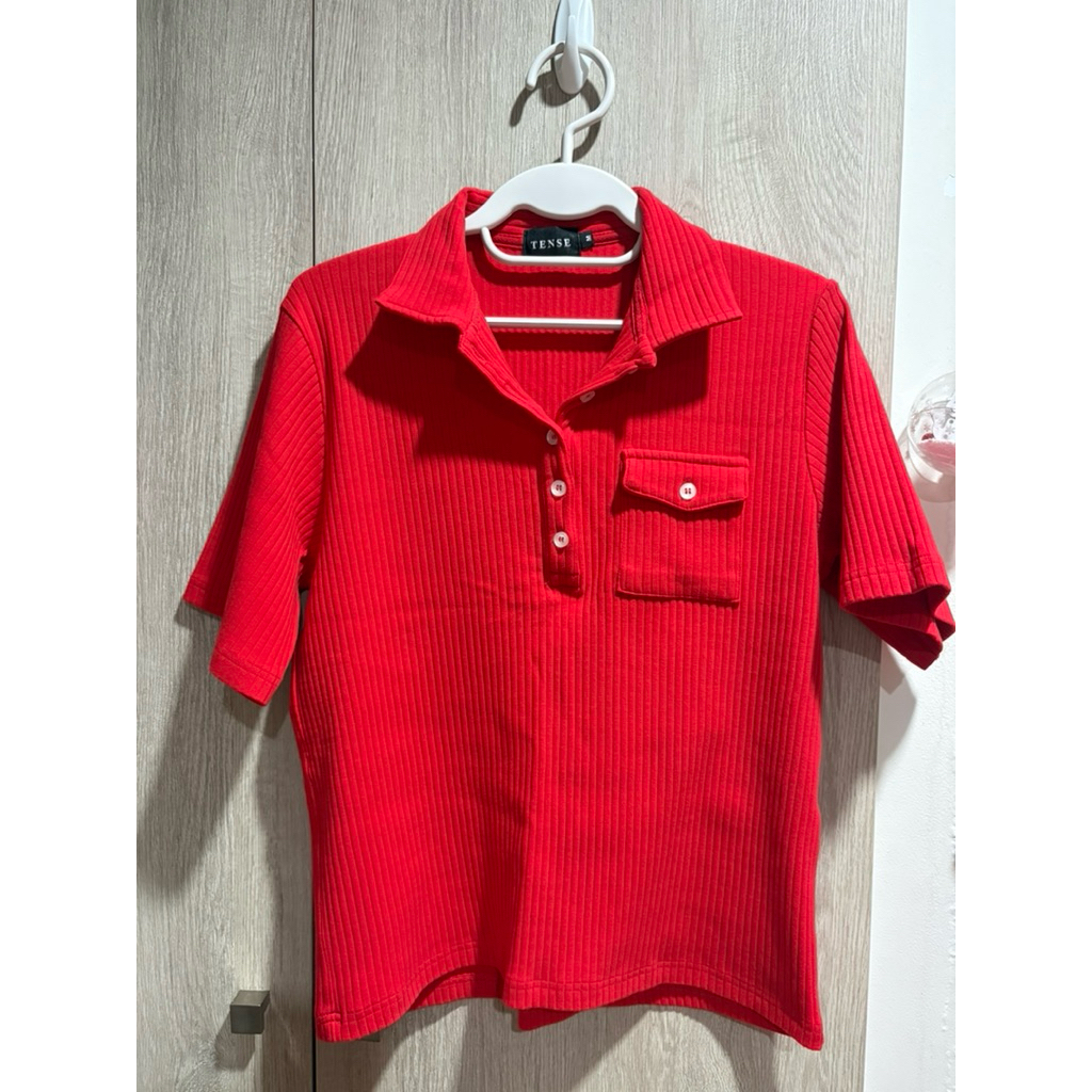 TENSE | เสื้อยืดคอปก สีแดง Size M (C 32-34")