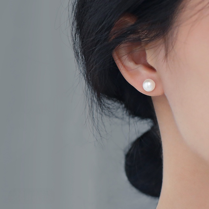 JUJi ต่างหูเสียบ มุก8มิล ก้านเงินS925 1คู่ [รหัสS77]