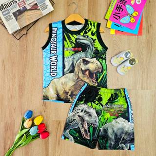 เสื้อผ้าเด็ก  ชุดเซตผ้าลื่นไมโคร แขนกุด (กล้าม)