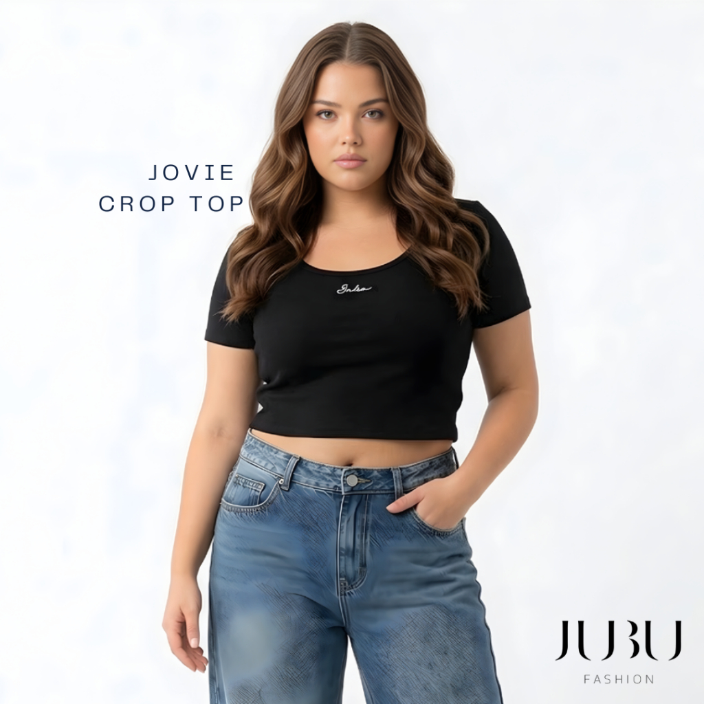 JUBUFASHION เสื้อครอปผ้าร่อง สีพื้น ปักโลโก jubu เสื้อสาวอวบ อก36-46 นิ้ว ส่งด่วน#593