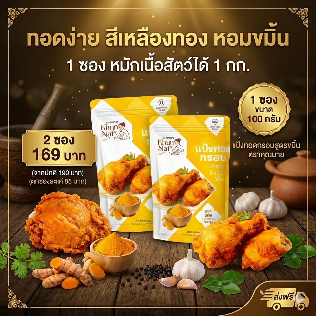 [ 2 ซอง ] ผงหมักไก่ สูตรขมิ้น หมักเนื้อสัตว์ได้ทุกชนิด ขนาด 100 กรัม/ซอง