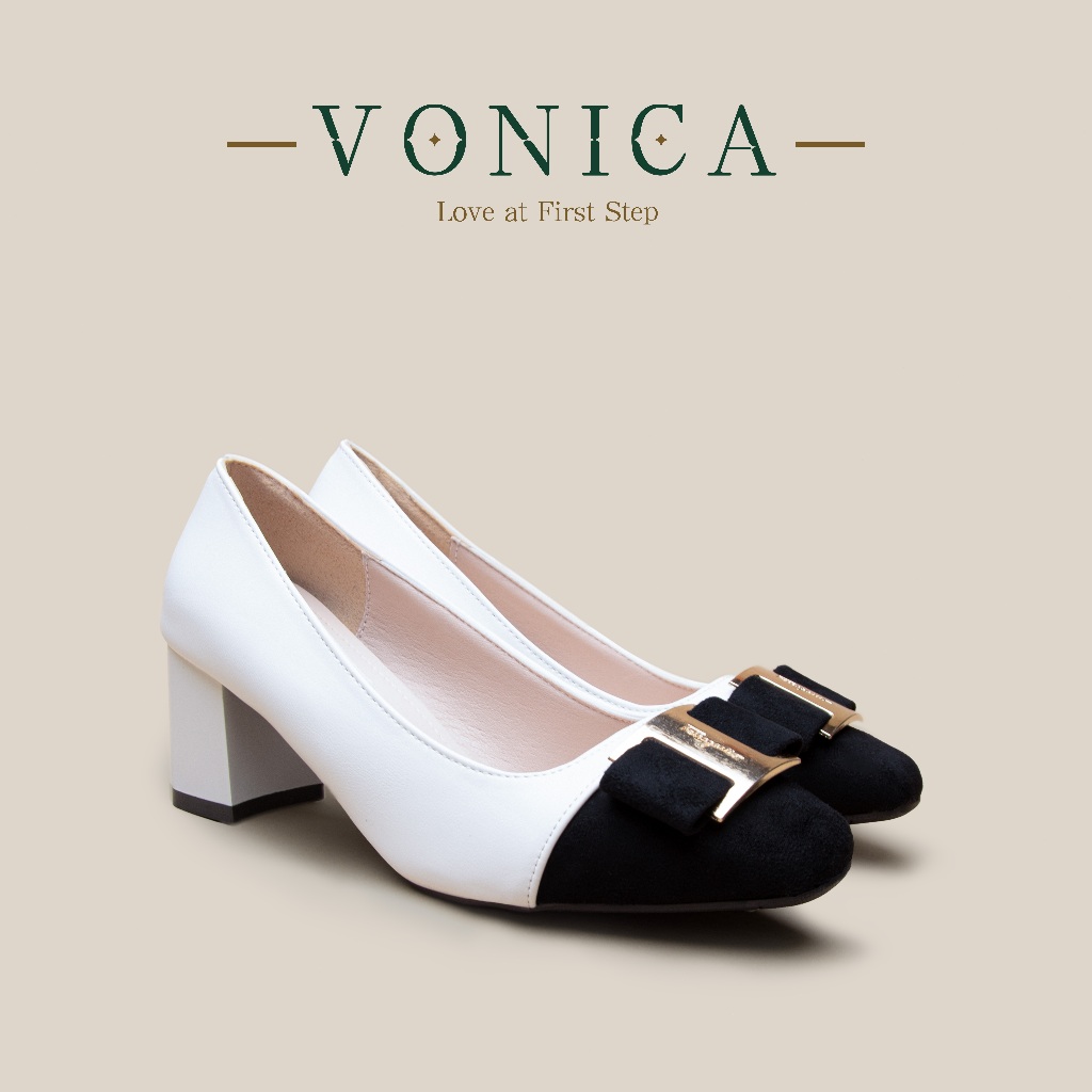 VONICA รองเท้าทำงานผู้หญิง ทรงสวย 2 นิ้ว ส้นสี่เหลี่ยม ปลายเท้าสี่เหลี่ยม สไตล์ฝรั่งเศส หรูหรา เหมาะสำหรับออฟฟิศ