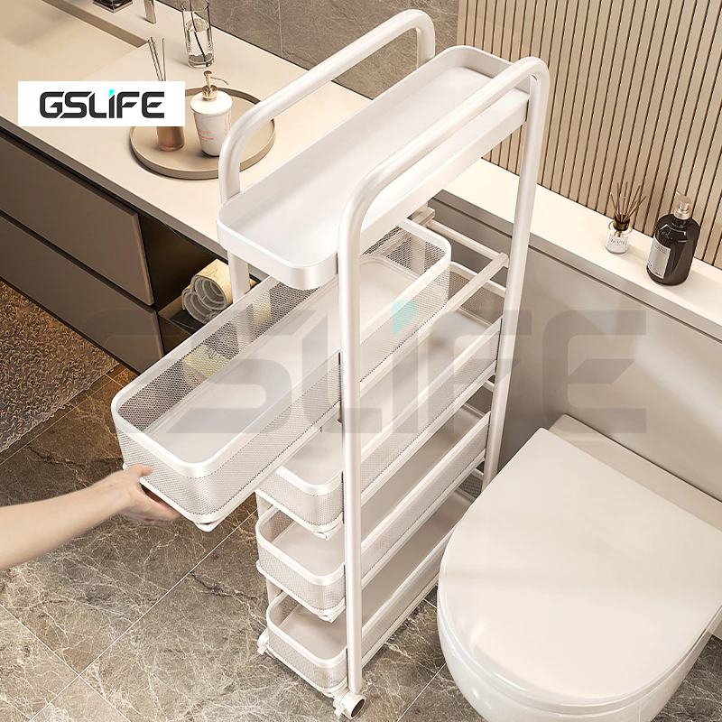 GSlife ชั้นวางรถเข็นเคลื่อนที่อเนกประสงค์ ไม่ต้องติดตั้ง รถเข็นเ ชั้นวางของในครัว มีล้อ×4