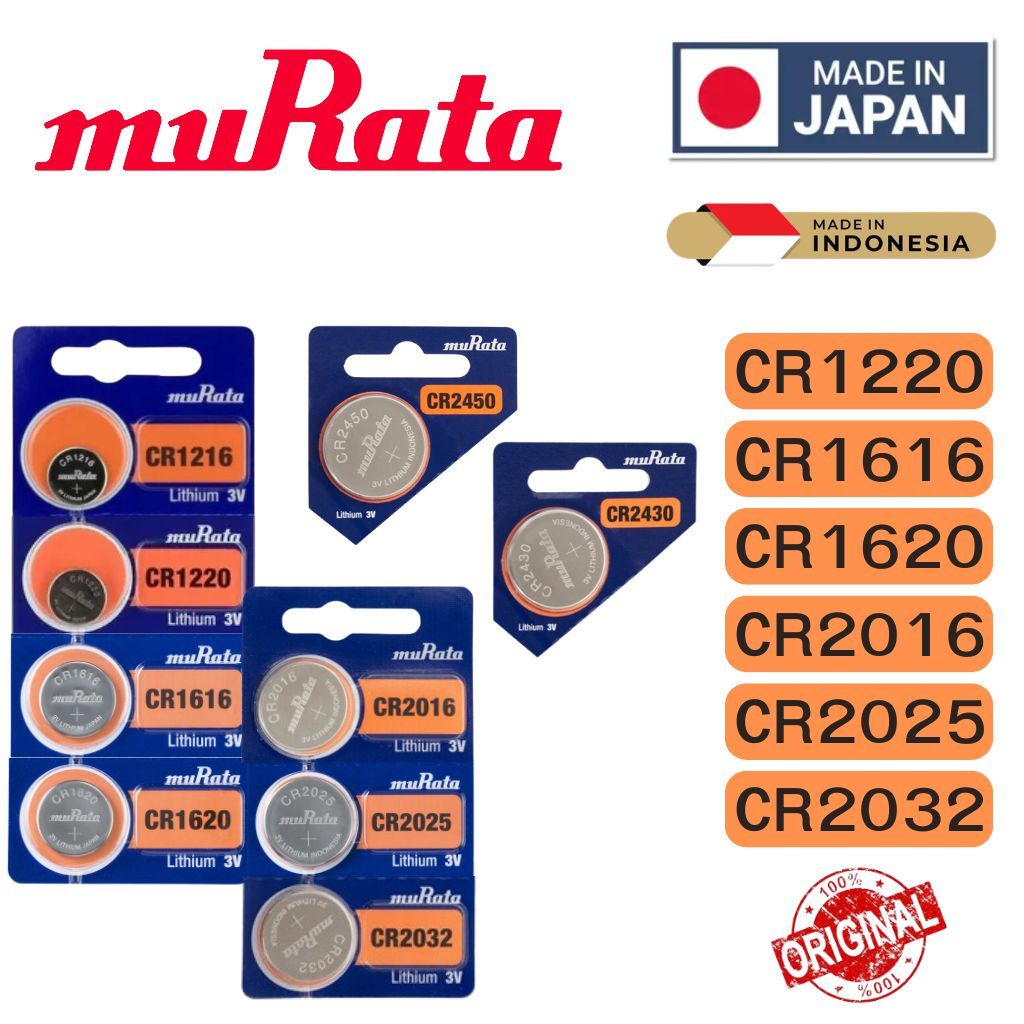 ถ่านกระดุม ยกแผง 5 ก้อน Sony / Murata CR1220,CR1616,CR1620,CR1632,CR2016,CR2025,CR2032 Lithium  3V
