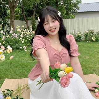 C20 💐 [S-XXXXXL] เสื้อสาวอวบ สีพื้นเรียบ ทรงPeplum สวย ใส่สบาย แต่งโบว์หน้า มีสม็อคเอวยืด รอบอกใหญ่พิเศษ 32-60 นิ้ว
