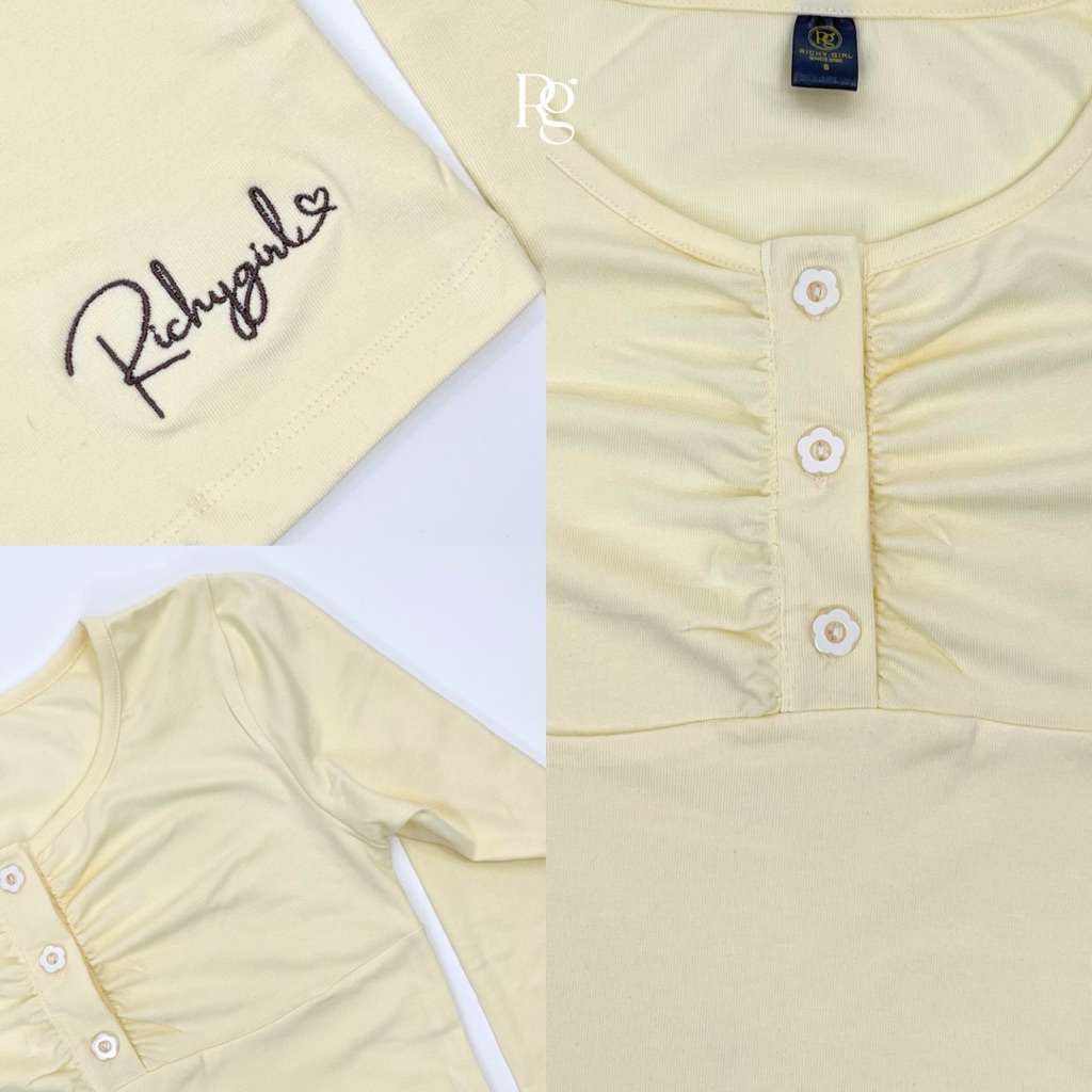 RICHYGIRL | Mellow Top เสื้อยืดแขนยาวผ้านุ่ม ใส่สบาย ยืดได้เยอะกระดุมดอกไม้ใช้งานได้ (S/M/L) ในไลฟ์1xx รูปที่ 5