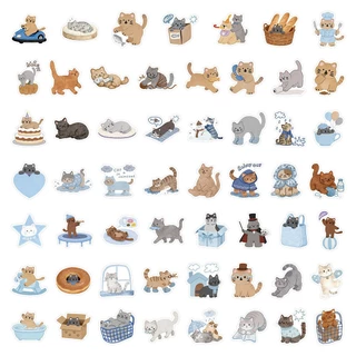 [พร้อมส่ง] 55 ชิ้น PVC Sticker สติกเกอร์ DIY ลาย การ์ตูน แมว ลูกแมว น่ารัก ฮีลใจ Cute Healing Cat Kitten