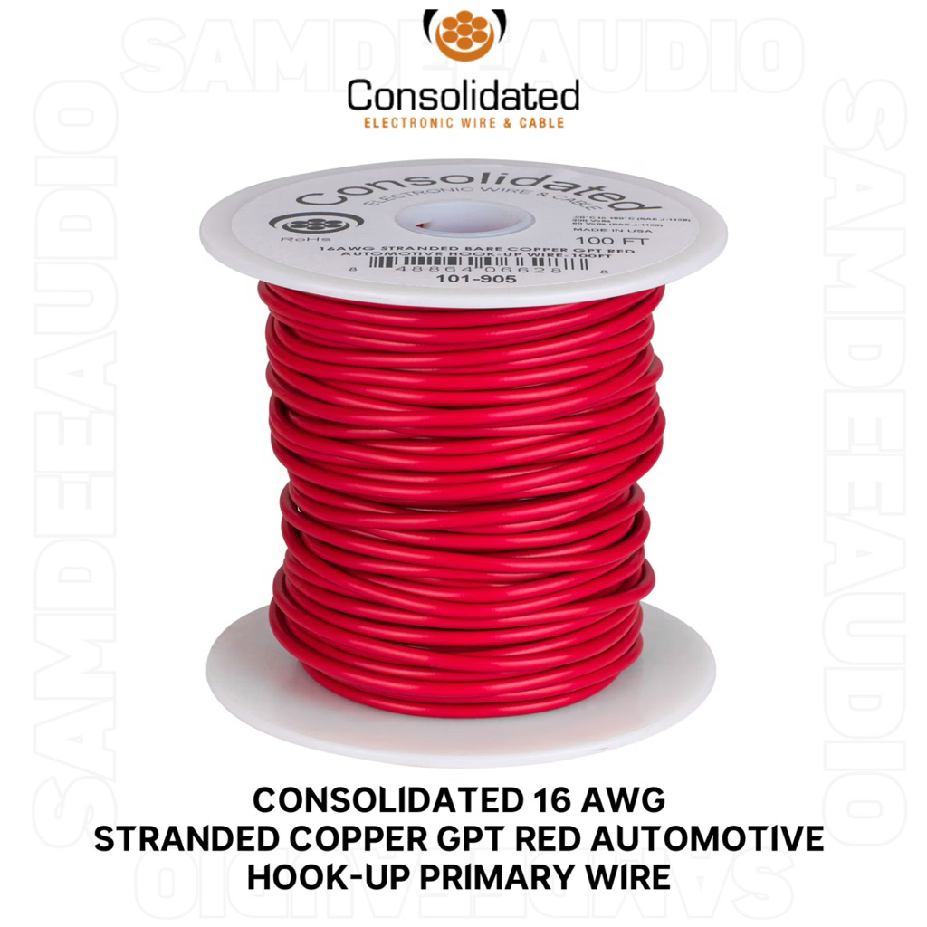 ราคาต่อ1เมตร/Consolidated 16 AWG Stranded Copper GPT Red Automotive Hook-Up Primary Wire 100 ft.