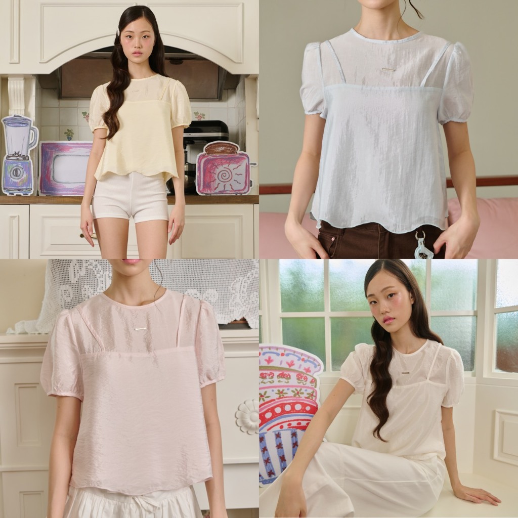 CHUUCHOP - (S-4XL) Sunny Blouse เสื้อเบลาส์ 2 เลอเยอร์ ผ้านุ่มลื่น (C8488)