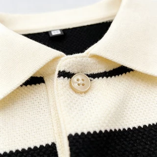 เสื้อโปโลลายขวางผู้ชายแขนสั้นมีโลโก้ปักคุณภาพสูงสไตล์คาสูอลใส่ทุกวัน