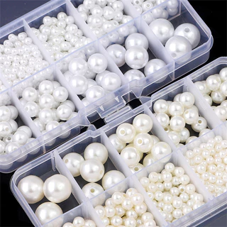 1 กล่อง ชุดไข่มุกพลาสติก หลายขนาด 3-14 มม. อุปกรณ์ DIY ทำเครื่องประดับร้อยลูกปัด ตกแต่งเล็บ ครบเซต