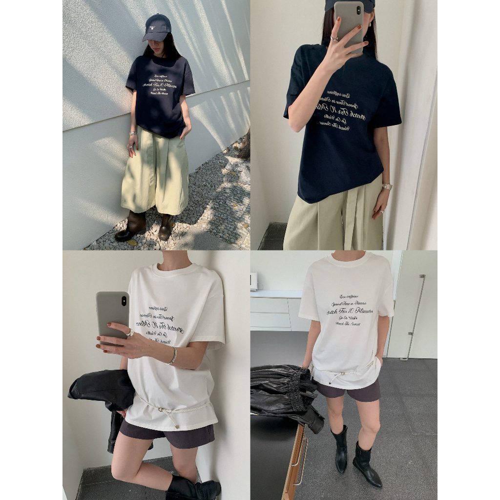 INBYIN - เสื้อยืดคอกลมลายสกรีนอก LESS CAFFEINE SHIRT - I3404