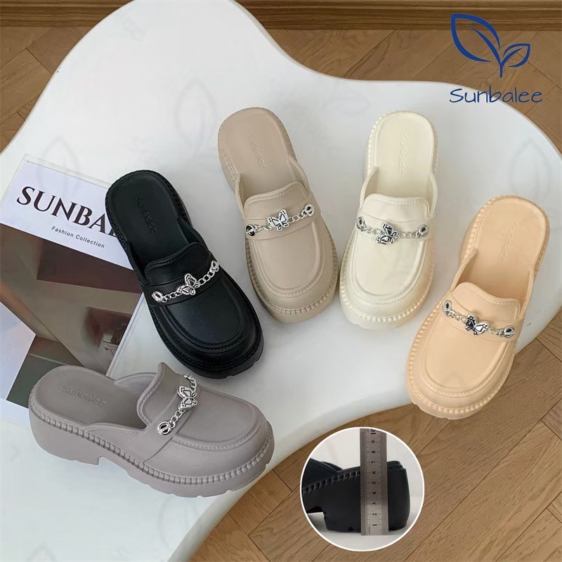 SHO-SUNX88 รองเท้าเสริมส้นแบบสวม รองเท้าคัทชู เปิดส้น แถมตัวติด รองเท้าสีพื้น สำหรับผู้หญิง สินค้าพร้อมส่ง