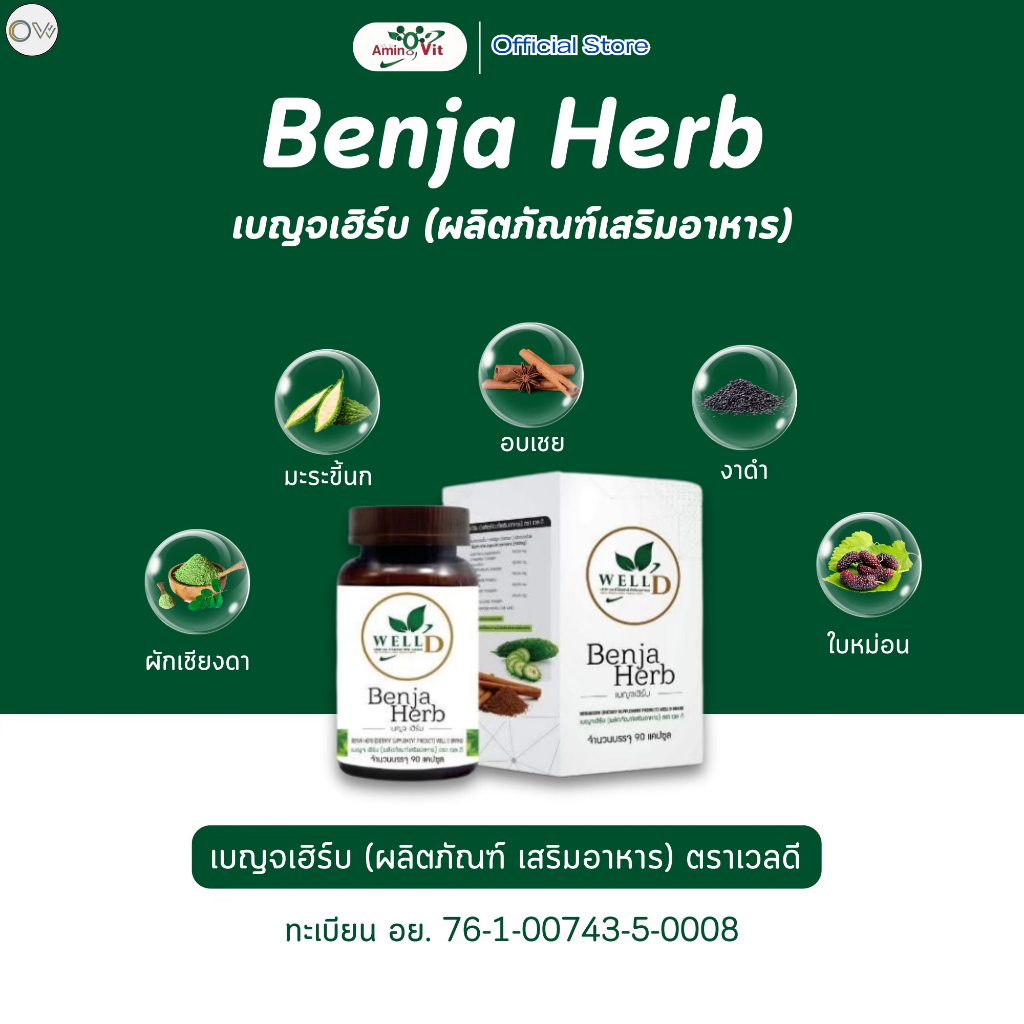 ⚡️ส่งไว ขายดี⚡️ เบญจเฮิร์บ Benja Heab บรรจุ 90 แคปซูล เวลดีโปรดัสก์ สมุนไพร 5 ชนิด ตราเวลเนส