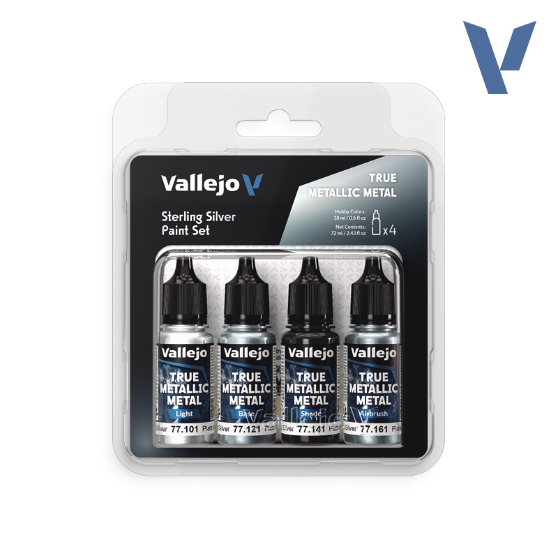 Vallejo True Metallic Metal 77.251 Sterling Silver Paint Set