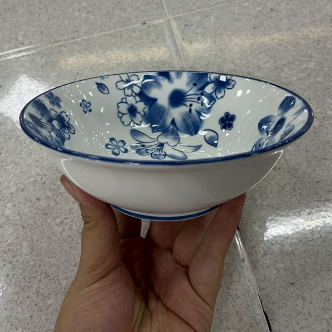 ถ้วยเซรามิก 6 นิ้ว ถ้วยแกง ถ้วยลายใบสน น้ำเงิน ทำจากเซรามิกเนื้อดี เข้าไมโครเวฟได้