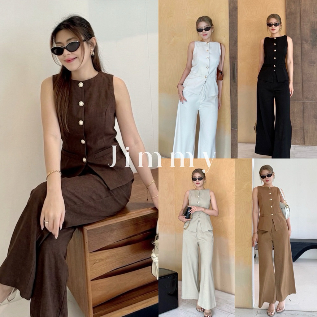 Jimmy Set  🌺 🌿(ส่งด่วน🚗)ชุดเซ็ตเสื้อแขนกุด พร้อมกางเกงขายาวทรงกระบอกใหญ่ รุ่นนี้ลัคชูสุดๆ เรียบแต่โก้