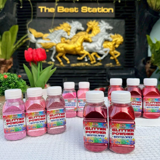 เดอะเบสท์สเตชั่น กากเพชรสีแดง สีชมพู เกรดA เนื้อละเอียด โรยดอกกุหลาบได้ Glitter DIY 30g/ 70g /100g