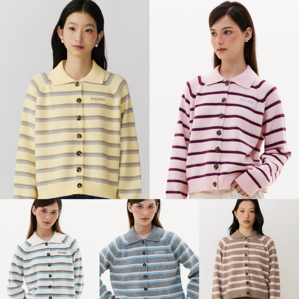 Simone Polo Top [Pre-Order สี Butter Walnut จัดส่ง26มิย] เสื้อโปโลแขนยาวลายทาง