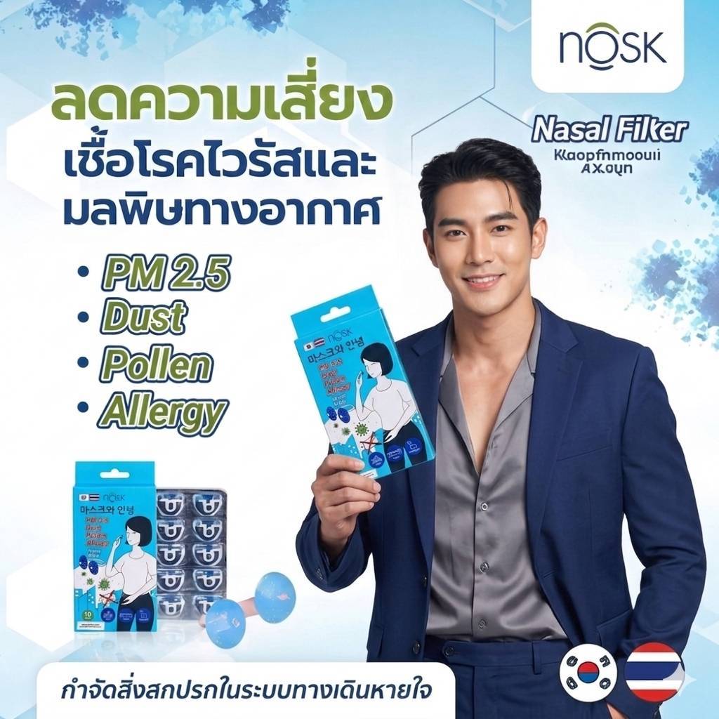 แมสก์ล่องหน Nosk NasalFilter  แผ่นกรองมลพิษ ชุด 3 กล่อง (ขนาด 1x3 กล่อง ) ลดความเสี่ยงจาก PM 2.5