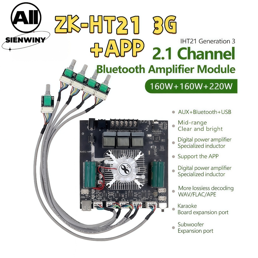 ZK-HT21 3G +App2.1-channel Bluetooth Audio Power Amplifier Module DC15-36V 30-200W AUX USB APP Funct