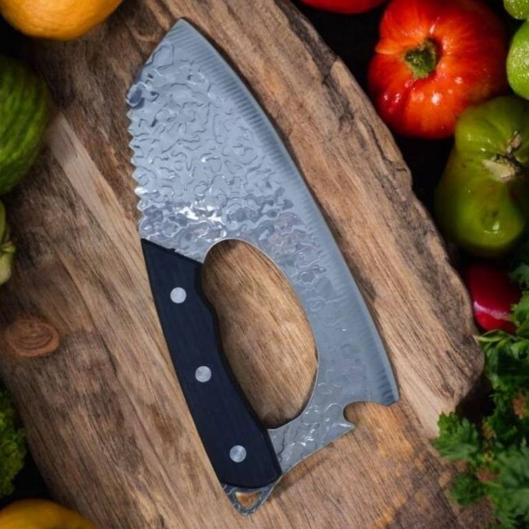 มีดญี่ปุ่น- ปังตอหัวโค้งสไตล์ Serbian มีดทำครัว พร้อมส่ง(ด้ามพลาสติก ลายไม้)J-10