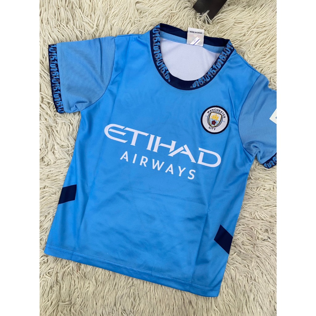 เสื้อกีฬาเด็กทีมแมนเชสเตอร์ซิตี้  พิมพ์เบอร์9 ชื่อ haaland  เสื้อพร้อมกางเกง
