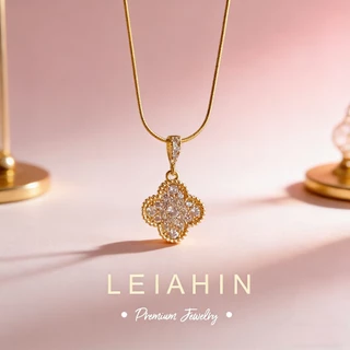 LEIAHIN Jewelry สร้อยคอผู้หญิง จี้ใบโชคลาภ เพทายแท้ แวววาว ไม่ดำ ใส่ทุกวัน แฟชั่นเกาหลีของขวัญ 1056n