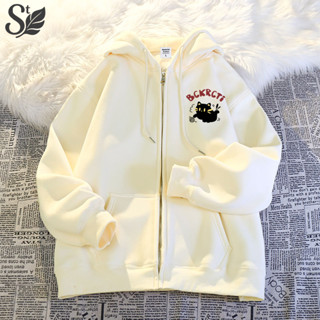 พร้อมส่ง | เสื้อฮู้ดซิปลายแมวดำน่ารัก 