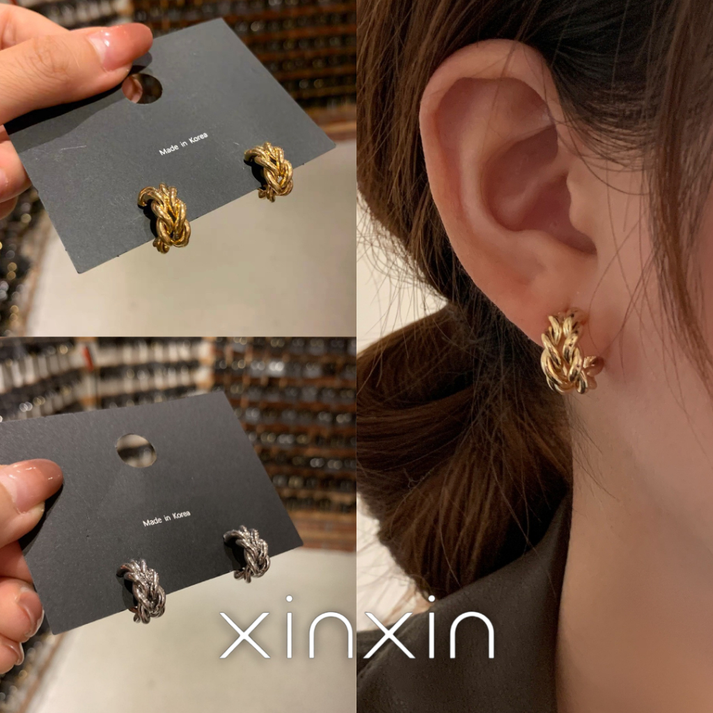 XINXIN พร้อมส่งจากไทย ต่างหูเงินแท้ S925 ต่างหูห่วงทรงเกียวสไตล์เกาหลี27