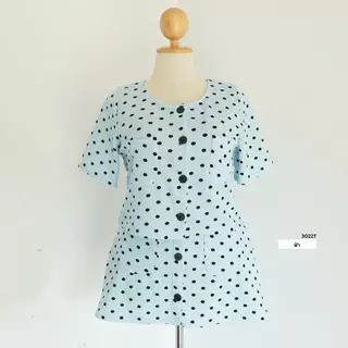 ANNNEW ชุดเซ็ทผ้ายืดมูลเวฟเสื้อคลุมลายจุด+กางเกงกระโปรง 3022T