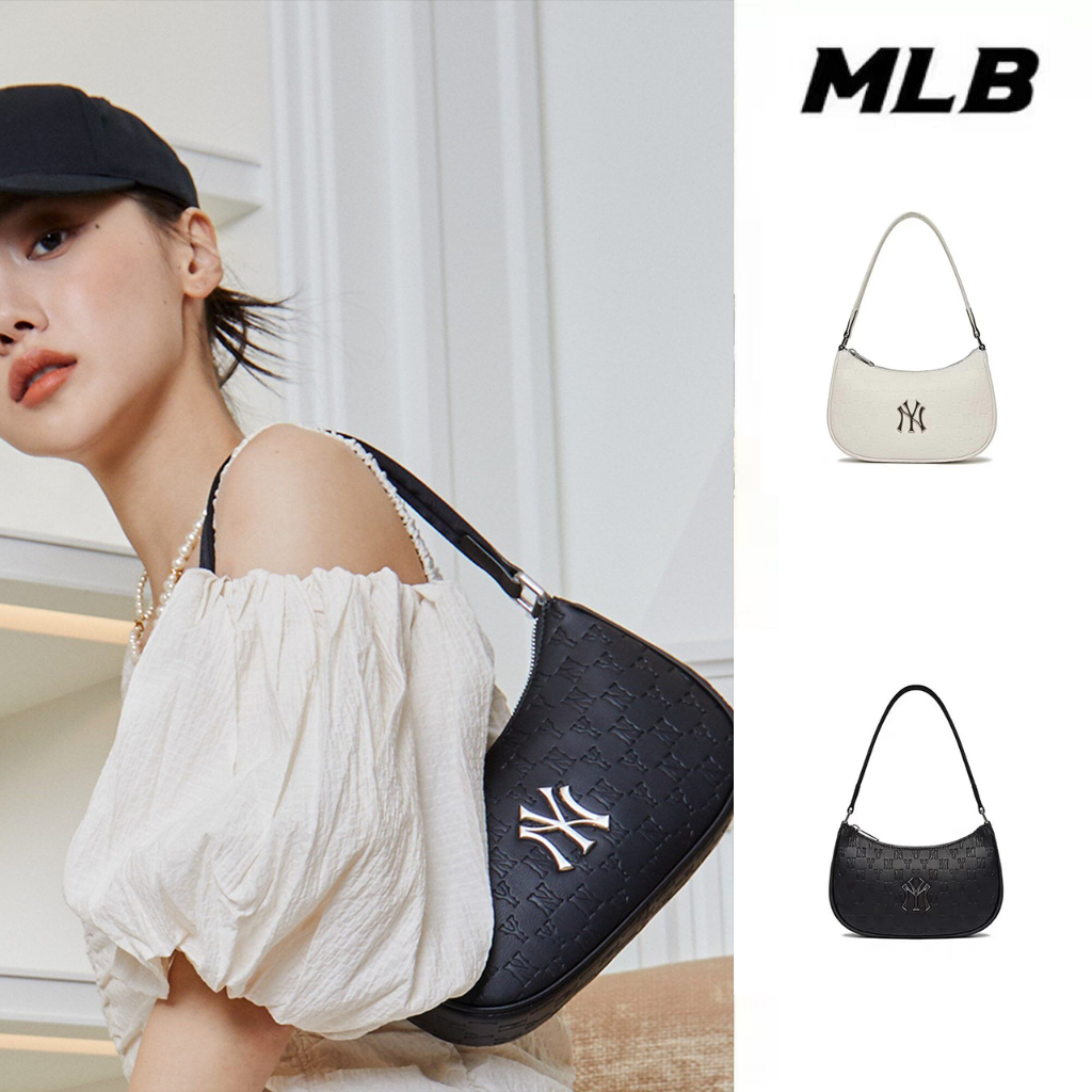 『 Bags🇰🇷 』MLB NY MONOGRAM EMBOSSED HOBO BAG กระเป๋าสะพายขึ้นไหล่