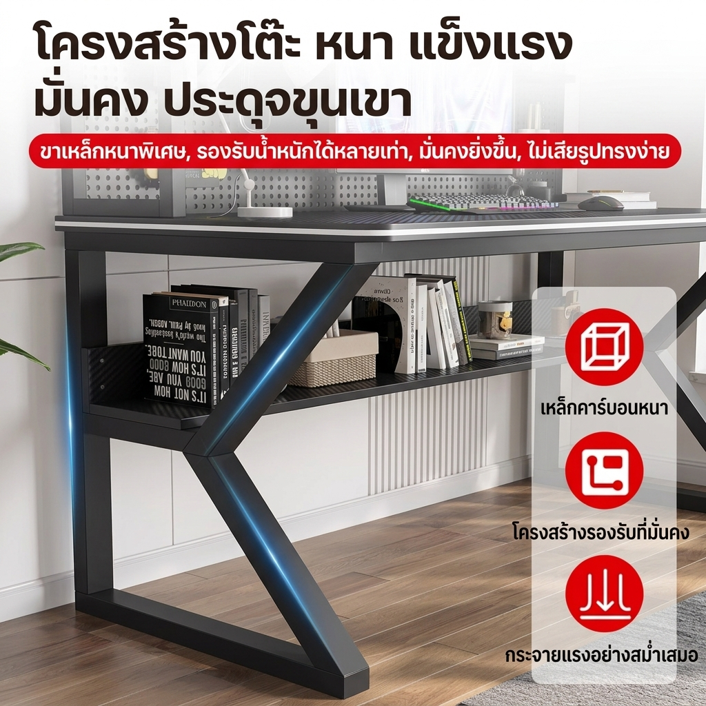 COS โต๊ะเกม โต๊ะคอมพิวเตอร์ ขาโต๊ะเหล็กทรง K หนาพิเศษ Pegboard DIY ปรับแต่งได้ตามใจ ชั้นวางของหลายชั้น จัดบ้านง่าย รูปที่ 8