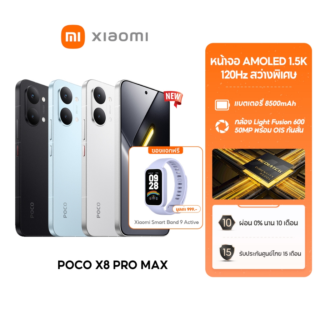 [NEW] Xiaomi POCO X8 Pro Max หน้าจอ AMOLED 1.5K 120Hz สว่างพิเศษ กล้อง Light Fusion 600 50MP OIS แบต
