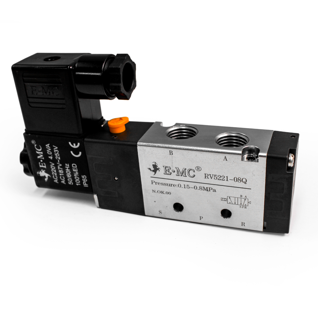 RV5221-08QE2-P \ Solenoid Valve \ 5/2 Single Control AC220V / PT1/4” \ E.MC