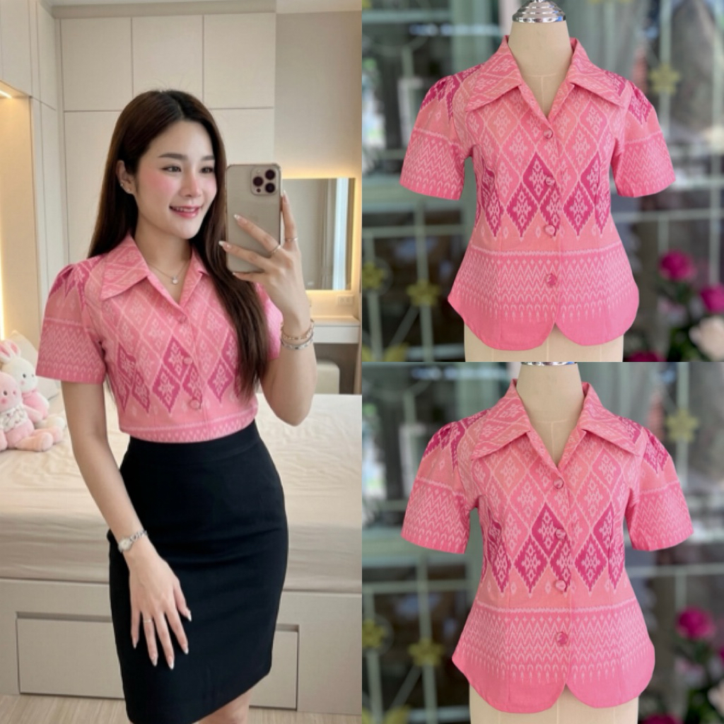 เสื้อคอปก ผ้าฝ้ายพิมพ์ลาย