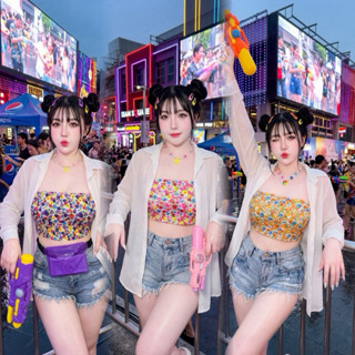 เกาะอกผ้าท็อฟฟี่+เสื้อเชิ้ตชีฟองตัวยาว อก40-52    F5