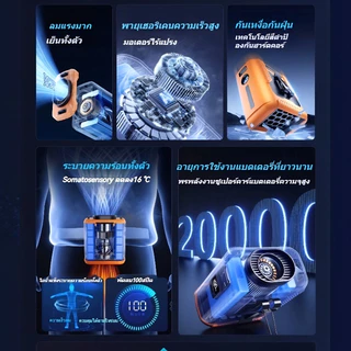 พัดลมเหน็บเอว 20000mAh ลมแรงแข็งแกร่ง อัพเกรดแสดงเลข LED 100 ระดับ ไฟฉายส่องสว่าง พัดลมพกพา