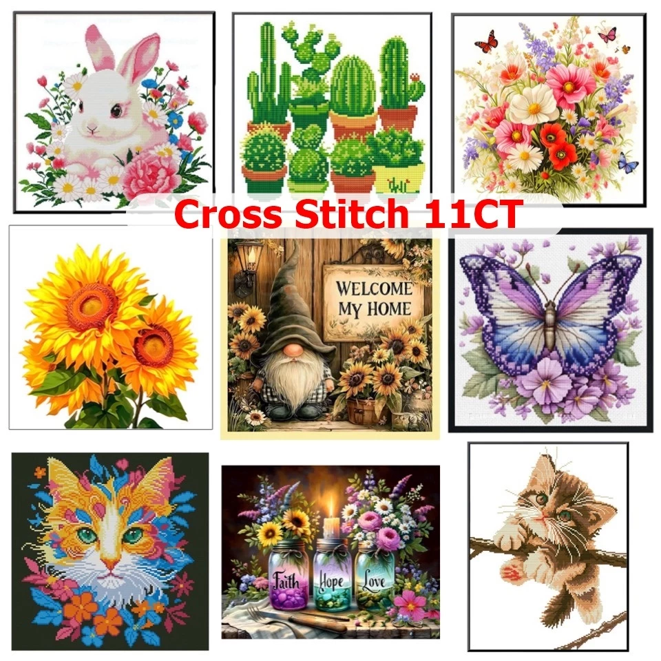 (พร้อมส่ง) ชุดปักครอสติชเส้นด้าย 11CT Cross stitch (ปัก3เส้น) ครอสติชผ้าพิมพ์ลาย งานฝีมือ DIY งานเย็บปักถักร้อย Monalisa