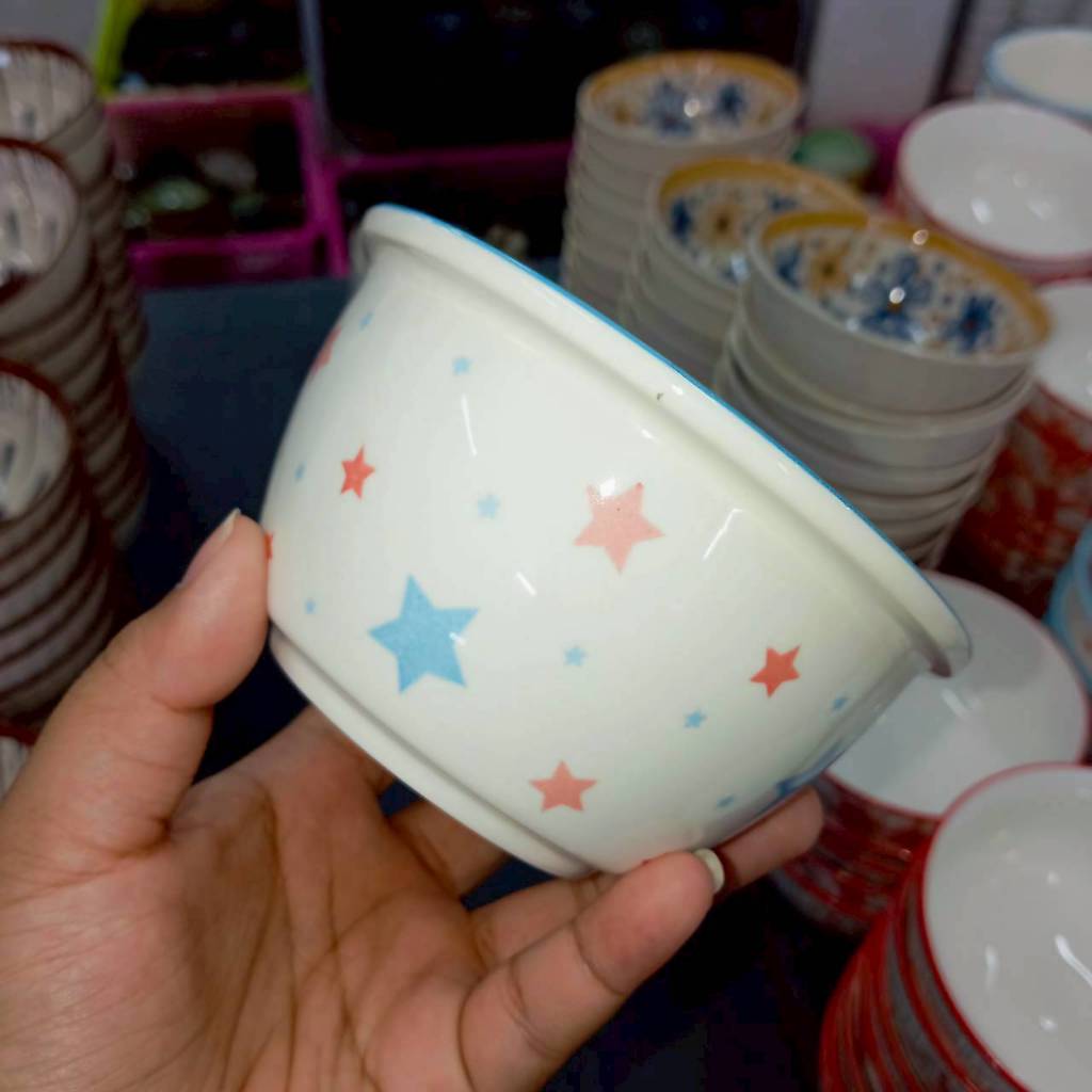 ถ้วยน้ำจิ้ม 4.5 นิ้ว ถ้วยเซรามิก ถ้วยซุป ถ้วยลายดาว ทำจากเซรามิกเนื้อดี เข้าไมโครเวฟได้ ราคา ถูกที่สุด ดีลบีเคเค