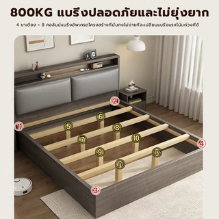 เตียง เตียงไม้ ขนาด:5ฟุต/6ฟุต ไม้คุณภาพสูง พนักพิงหนัง ดีไซน์มินิมอลทันสมัย