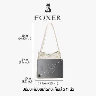 FOXER กระเป๋าถือสไตล์จีนใหม่ ลายดอกไม้ กระเป๋าสะพายไหล่ปักลาย กระเป๋าทรงถังแบบมีหูหิ้วด้านบน